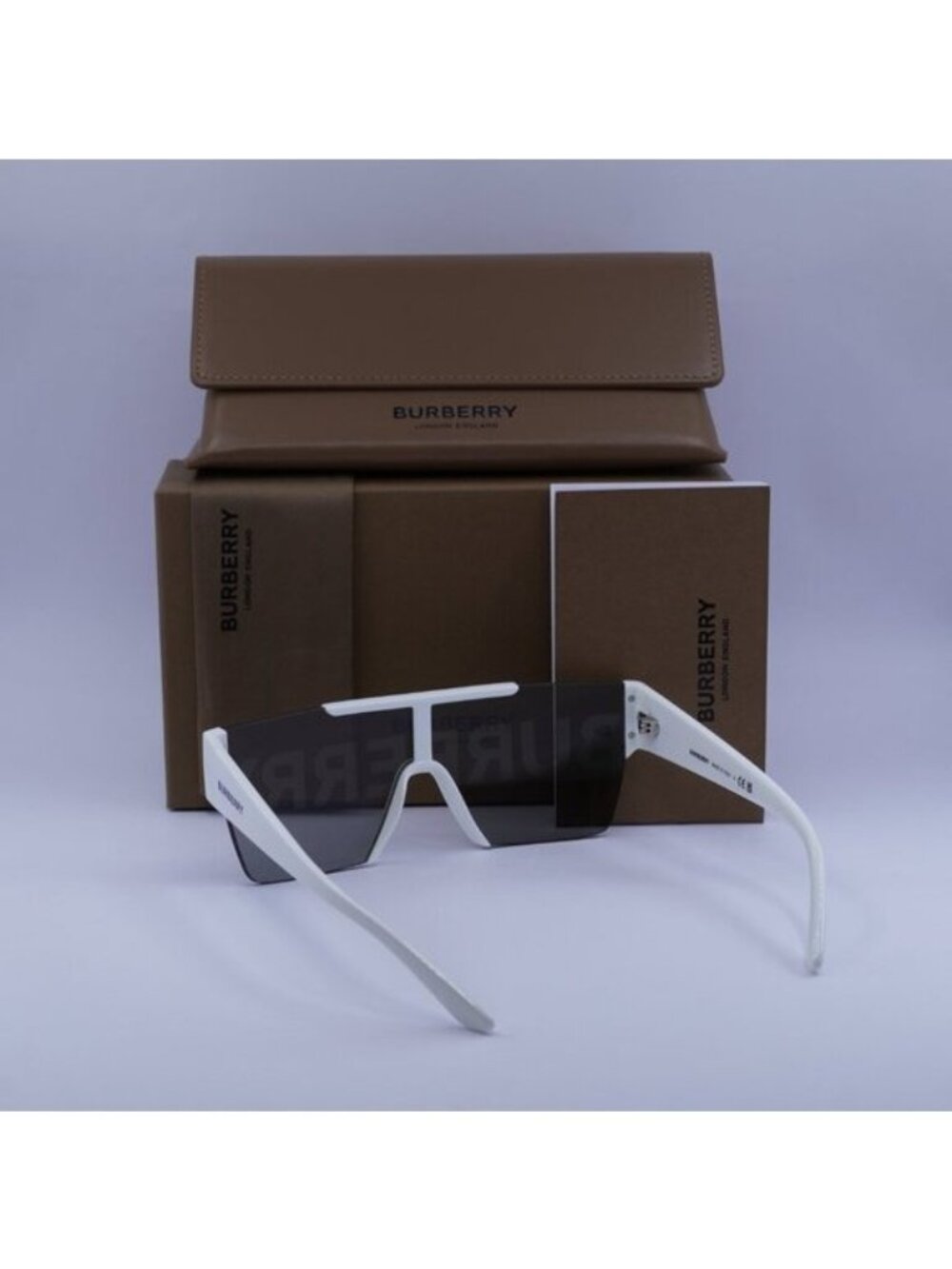 Burberry BE4291 3007/H Shield Sunglasses - White/Grey Tampo Burberry Silver - Picture 9 of 12